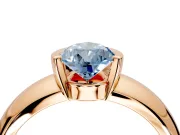 Tension Engagement Ring Setting for Fancy Blue Pear-Shaped Center with Wide Flat Band and Tension Head in Rose Gold