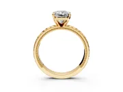 Solitaire Engagement Ring Setting for Radiant Cut Center with Milgrain X Pattern Band and Prong Head in Yellow Gold