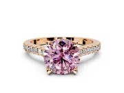 Solitaire Engagement Ring Setting for Fancy Pink Round Cut Center with Widening Pave Band and Claw Prong Head in Rose Gold