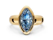 Solitaire Engagement Ring Setting for Fancy Blue Marquise Center with Wide Band and Bezel Head in Yellow Gold