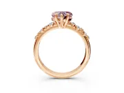 Solitaire Engagement Ring Setting for Fancy Pink Heart-Shaped Center with Trailing Leaf Accent Band and Prong Head in Rose Gold