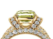 Pave Engagement Ring Setting for Fancy Yellow Asscher Cut Center with Curved Accent Rows, Openwork and Prong Head in Yellow Gold