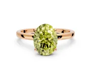 Hidden Halo Engagement Ring Setting for Fancy Yellow Oval Center with Plain Band and Tall Prong Head in Rose Gold