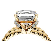 Halo Engagement Ring Setting for Asscher Cut Center with Rope Twist Split Shank and Prong Head in Yellow Gold