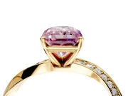 Side Accent Engagement Ring Setting for Fancy Pink Radiant Cut Center with Accent Shoulders and Prong Head in Yellow Gold
