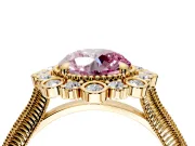 Milgrain Halo Engagement Ring Setting for Fancy Pink Round Cut Center with Bezel Point Accents and Prong Head in Yellow Gold