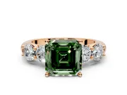 5 Stone Engagement Ring Setting for Fancy Green Asscher Cut Center with Graduated Accents and Prong Head in Rose Gold
