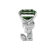 Leaf Motif Engagement Ring Setting for Fancy Green Asscher Cut Center with Pave Band and Prong Head in Platinum