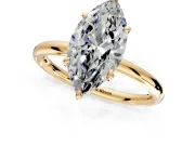 Low-Set Solitaire Engagement Ring Setting for Marquise Center with Thin Plain Band and Prong Head in Yellow Gold