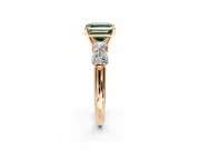 5 Stone Engagement Ring Setting for Fancy Green Asscher Cut Center with Graduated Accents and Prong Head in Rose Gold