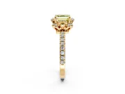 Floral Halo Engagement Ring Setting for Fancy Yellow Asscher Cut Center with Pave Band and Prong Head in Yellow Gold