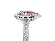 Halo Engagement Ring Setting for Fancy Pink Pear-Shaped Center with Pave Accents, Heart Basket and Prong Head in White Gold