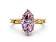 Solitaire Engagement Ring Setting for Fancy Pink Marquise Center with Engraved Milgrain Band and Prong Head in Yellow Gold