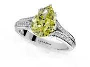 Solitaire Engagement Ring Setting for Fancy Yellow Pear-Shaped Center with Pave Rail Split Shank and Prong Head in Sterling Silver