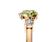 3 Stone Engagement Ring Setting for Fancy Yellow Heart-Shaped Center with Wide Plain Band and Prong Head in Rose Gold