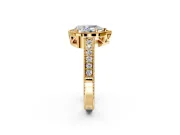 Milgrain Halo Engagement Ring Setting for Pear-Shaped Center with Wide Pave Band and Prong Head in Yellow Gold