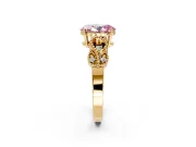 Leaf Engagement Ring Setting for Fancy Pink Oval Center with Milgrain Accent Band and Prong Head in Yellow Gold