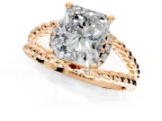 Halo Engagement Ring Setting for Radiant Cut Center with Rope Twist Split Shank and Prong Head in Rose Gold