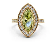 Halo Engagement Ring Setting for Fancy Yellow Marquise Center with Milgrain Frame, Pave Band and Prong Head in Yellow Gold