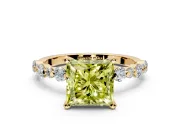 Solitaire Engagement Ring Setting for Fancy Yellow Princess Cut Center with Alternating Size Accents and Prong Head in Yellow Gold