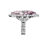 Halo Engagement Ring Setting for Fancy Pink Marquise Center with Raised Halo, Pave Band and Prong Head in Platinum