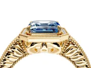 Milgrain Halo Engagement Ring Setting for Fancy Blue Asscher Cut Center with Pave Band and Prong Head in Yellow Gold