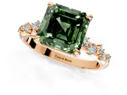 Solitaire Engagement Ring Setting for Fancy Green Asscher Cut Center with Trailing Leaf Accent Band and Prong Head in Rose Gold