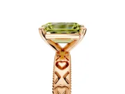 Solitaire Engagement Ring Setting for Fancy Yellow Emerald Cut Center with XO Engraved Band and Prong Head in Rose Gold