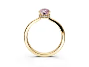 Hidden Halo Engagement Ring Setting for Fancy Pink Pear-Shaped Center with Wide Flat Plain Band and Prong Head in Yellow Gold
