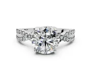 Solitaire Engagement Ring Setting for Round Cut Center with Narrow Twist Pave Band and Prong Head in Platinum