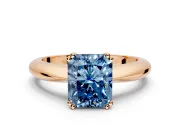 Solitaire Engagement Ring Setting for Fancy Blue Radiant Cut Center with Reverse Tapered Band and Prong Head in Rose Gold