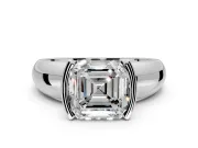 Tension Engagement Ring Setting for Asscher Cut Center with Wide Flat Band and Tension Head in Platinum