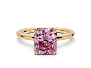 Hidden Halo Engagement Ring Setting for Fancy Pink Radiant Cut Center with Thin Rounded Band and Prong Head in Yellow Gold