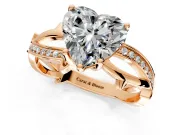 Solitaire Engagement Ring Setting for Heart-Shaped Center with Pave and Plain Crossover Band and Prong Head in Rose Gold