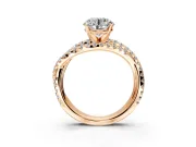 Solitaire Engagement Ring Setting for Round Cut Center with Woven 3-Strand Pave Band and Prong Head in Rose Gold