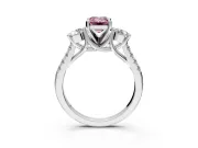 3 Stone Engagement Ring Setting for Fancy Pink Emerald Cut Center with Crossover Basket, Pave Band and Prong Head in Sterling Silver