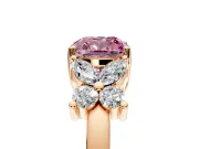 Floral Engagement Ring Setting for Fancy Pink Cushion Cut Center with Marquise Cluster Shoulders and Prong Head in Rose Gold