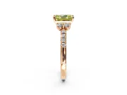 Paired Accent Engagement Ring Setting for Fancy Yellow Radiant Cut Center with Pave Band and Prong Head in Rose Gold