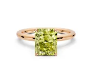 Hidden Halo Engagement Ring Setting for Fancy Yellow Radiant Cut Center with Thin Rounded Band and Prong Head in Rose Gold