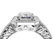 Milgrain Halo Engagement Ring Setting for Radiant Cut Center with Pave Band and Prong Head in Sterling Silver