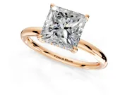 Hidden Halo Engagement Ring Setting for Princess Cut Center with Thin Rounded Band and Prong Head in Rose Gold