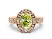 Milgrain Halo Engagement Ring Setting for Fancy Yellow Oval Center with Pave Band and Prong Head in Rose Gold