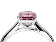 Solitaire Engagement Ring Setting for Fancy Pink Radiant Cut Center with Narrow Cathedral Band and Prong Head in White Gold