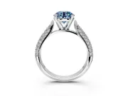 Solitaire Engagement Ring Setting for Fancy Blue Round Cut Center with Multi-Row Accents and Prong Head in Platinum
