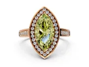 Halo Engagement Ring Setting for Fancy Yellow Marquise Center with Outer Bezel Rim, Pave Band and Prong Head in Rose Gold