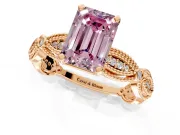 Solitaire Engagement Ring Setting for Fancy Pink Emerald Cut Center with Marquise Panel Band and Prong Head in Rose Gold