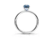 Hidden Halo Engagement Ring Setting for Fancy Blue Emerald Cut Center with Thin Rounded Band and Prong Head in Platinum