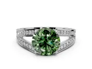 Split Shank Engagement Ring Setting for Fancy Green Round Cut Center with Pave Split Shank and Prong Head in White Gold