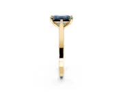 Solitaire Engagement Ring Setting for Fancy Blue Emerald Cut Center with Tapered Shoulders and Prong Head in Yellow Gold
