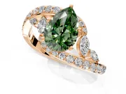 Solitaire Engagement Ring Setting for Fancy Green Pear-Shaped Center with Pave Bypass Twist Band and Prong Head in Rose Gold